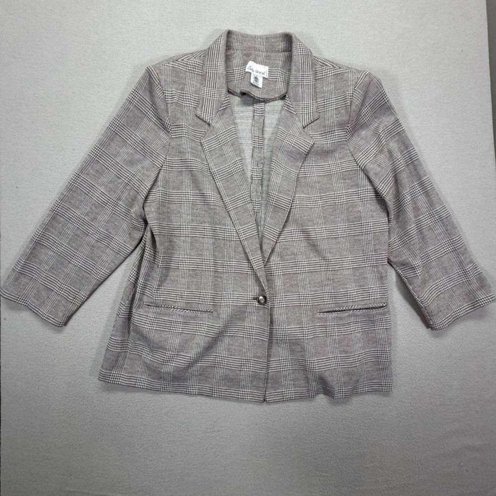 Lady Devon Women Blazer Vintage Regular Brown Plaid ILGWU Union Made USA 20W